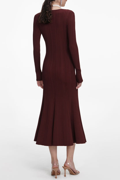 apphia Brown Contrast Lace Knit Midi Dress