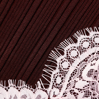 apphia Brown Contrast Lace Knit Midi Dress