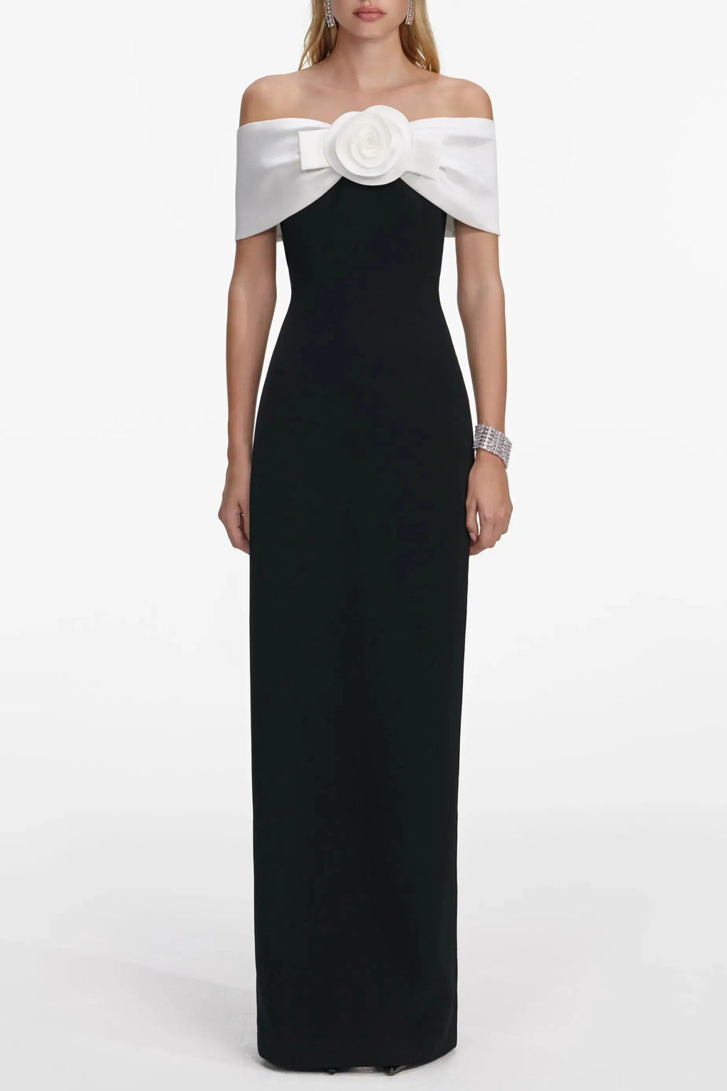 Sandra Off-Shoulder 3D Flower Maxi Dress in Black Avalabel