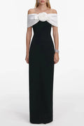 Sandra Off-Shoulder 3D Flower Maxi Dress in Black Avalabel