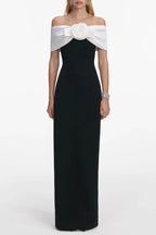 Sandra Off-Shoulder 3D Flower Maxi Dress in Black Avalabel