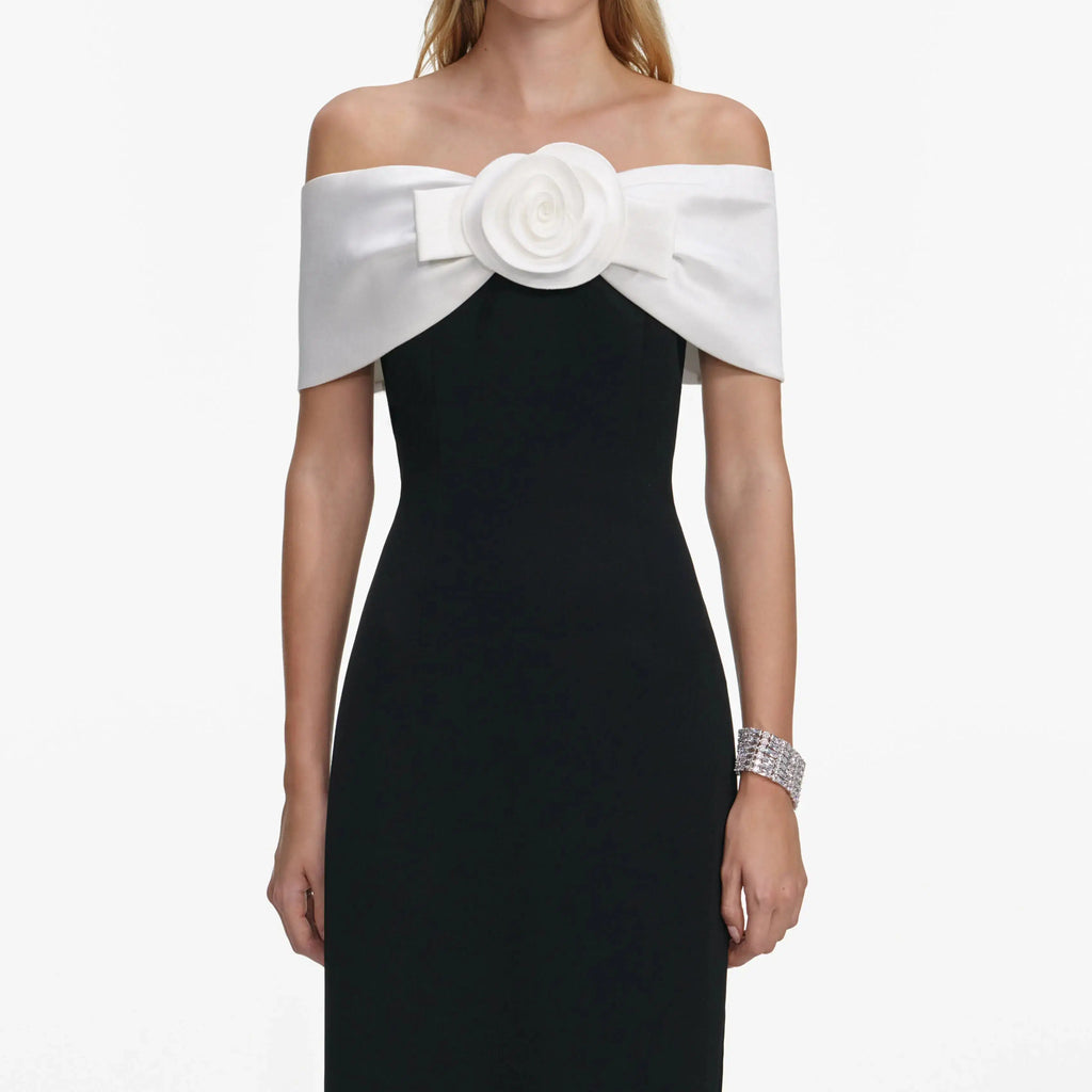 Sandra Off-Shoulder 3D Flower Maxi Dress in Black Avalabel