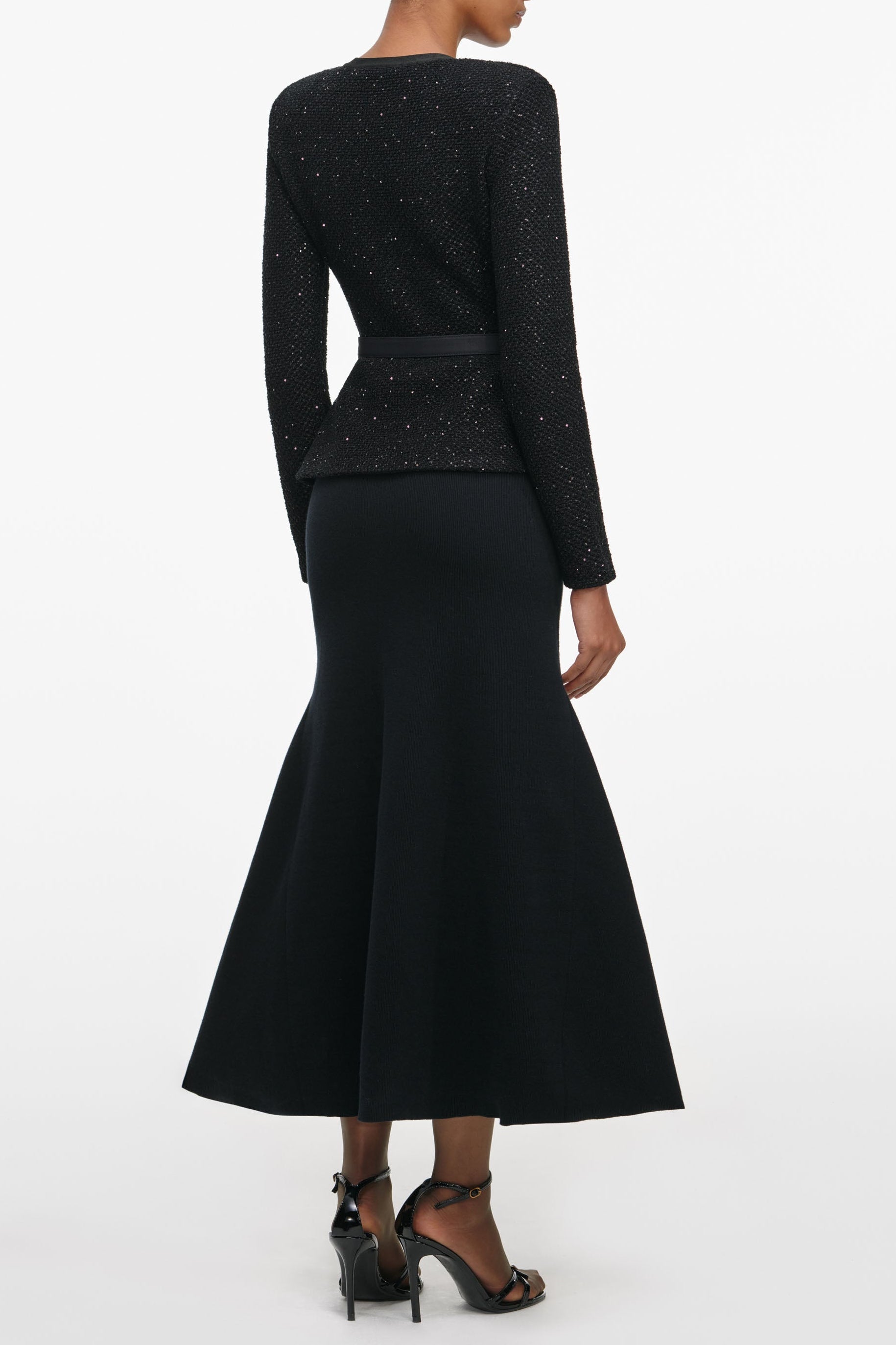 Molly Black Sequin Knit Tailored Midi Dress Avalabel
