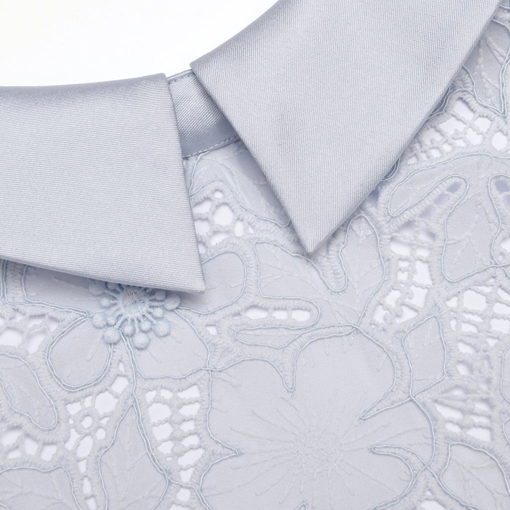 Zenobia Pale Blue Guipure Lace hollow Midi Dress Avalabel