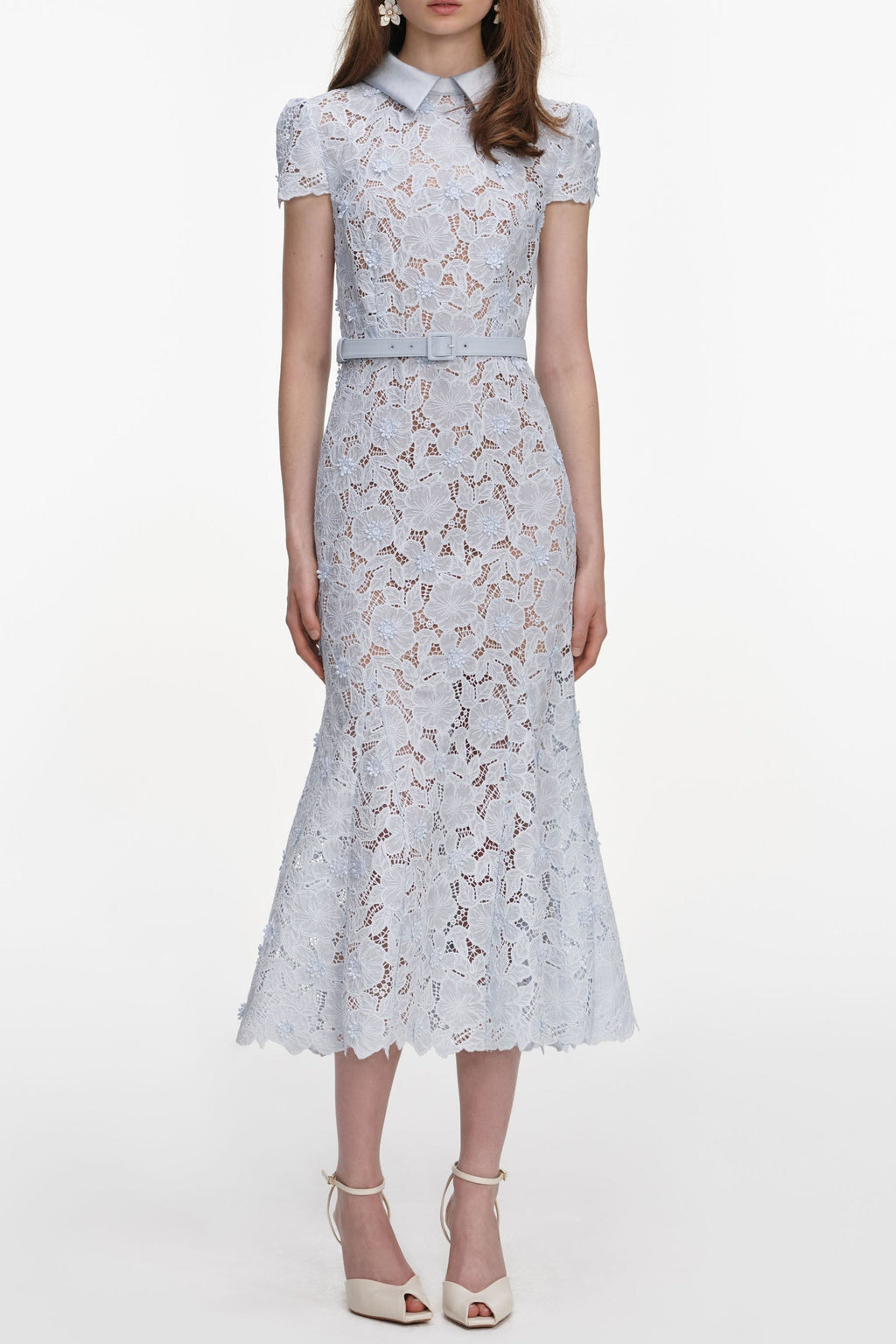 Zenobia Pale Blue Guipure Lace hollow Midi Dress Avalabel