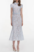 Zenobia Pale Blue Guipure Lace hollow Midi Dress Avalabel