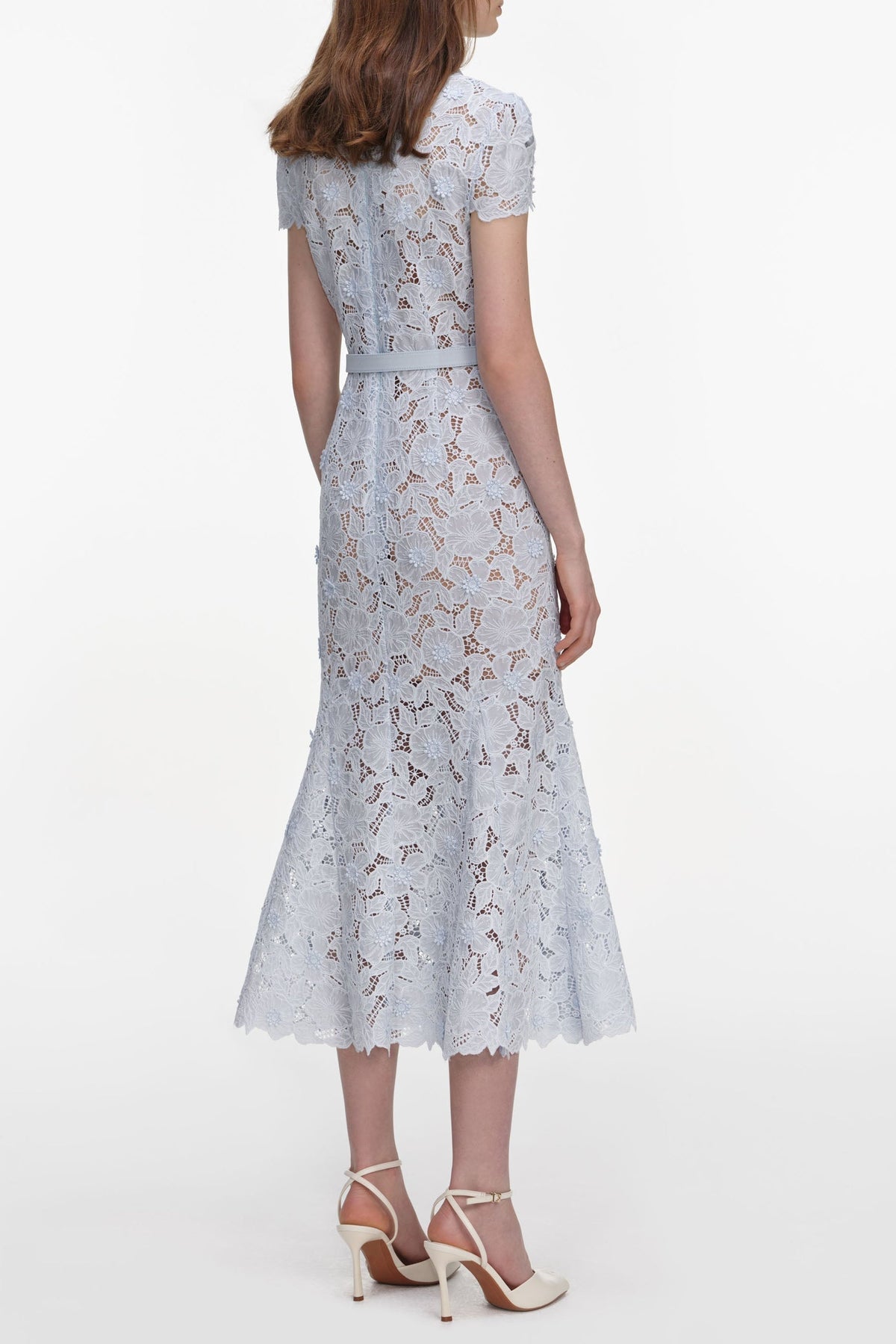 Zenobia Pale Blue Guipure Lace hollow Midi Dress Avalabel
