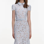 Zenobia Pale Blue Guipure Lace hollow Midi Dress Avalabel