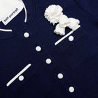 Zenobia Navy Crochet Flower Knit Midi Dress Avalabel