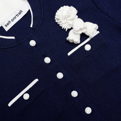 Zenobia Navy Crochet Flower Knit Midi Dress