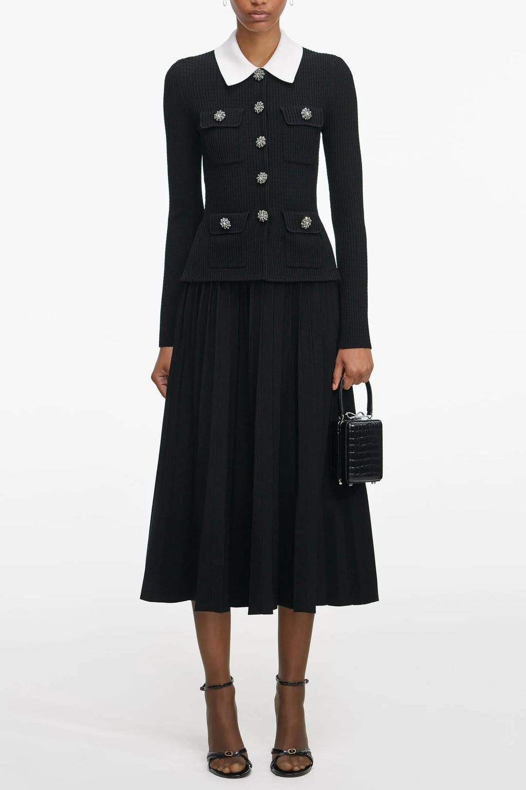 evangeline Black Tailored Knit Midi Dress Avalabel