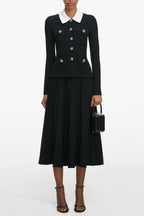 evangeline Black Tailored Knit Midi Dress Avalabel