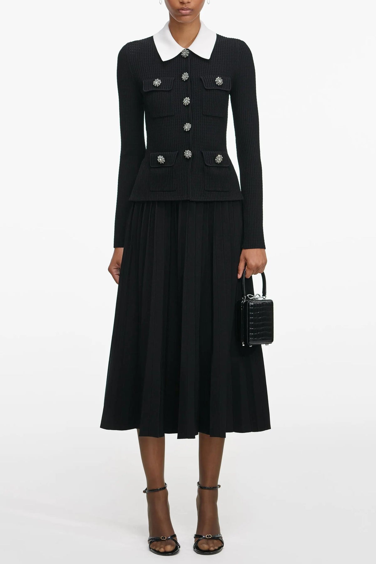 evangeline Black Tailored Knit Midi Dress Avalabel