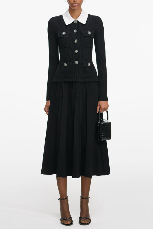 evangeline Black Tailored Knit Midi Dress
