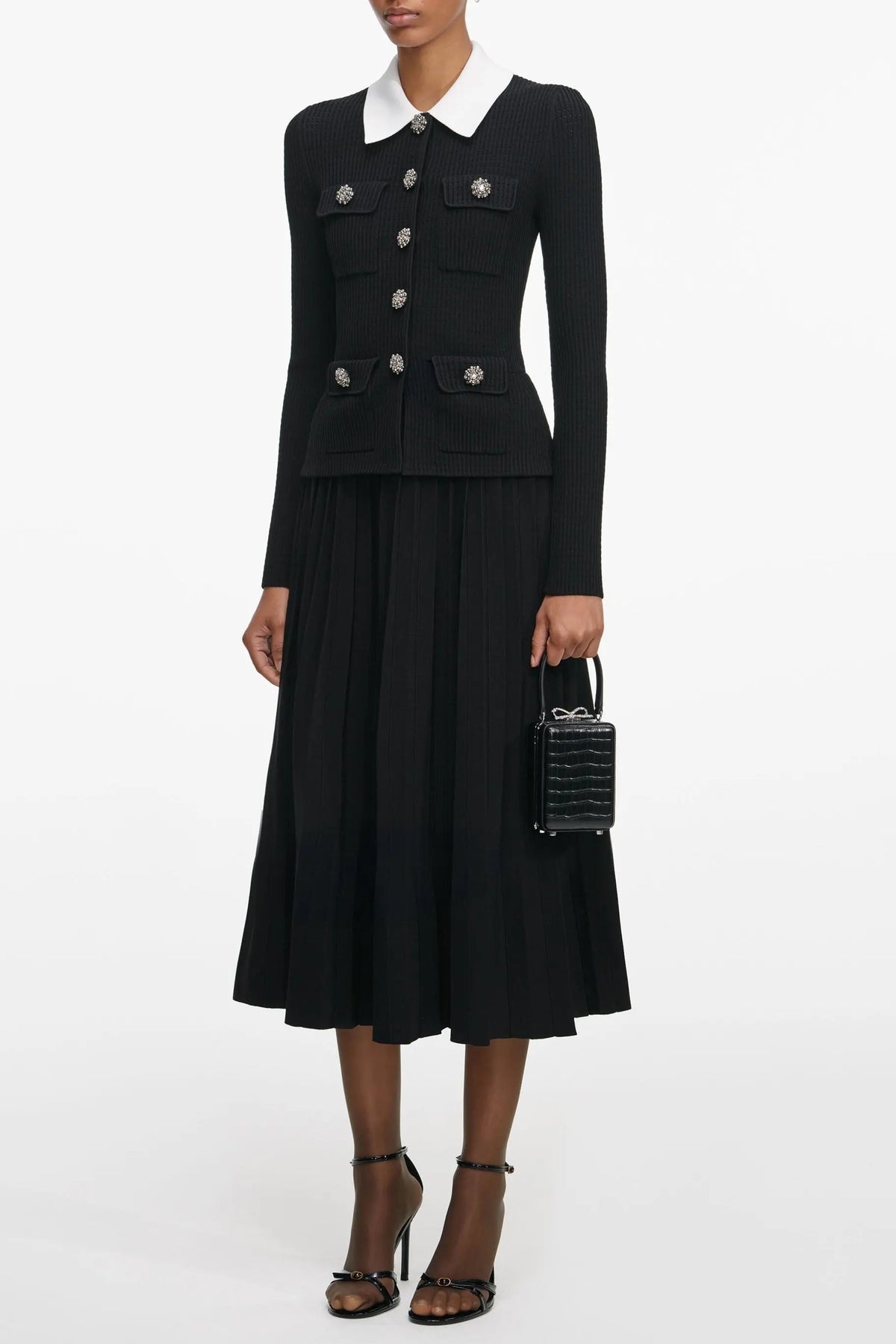 evangeline Black Tailored Knit Midi Dress Avalabel