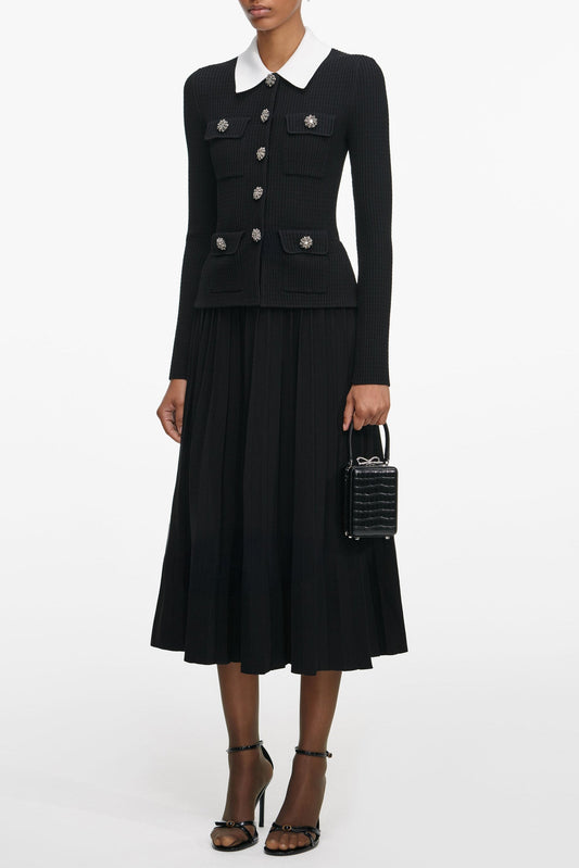 evangeline Black Tailored Knit Midi Dress