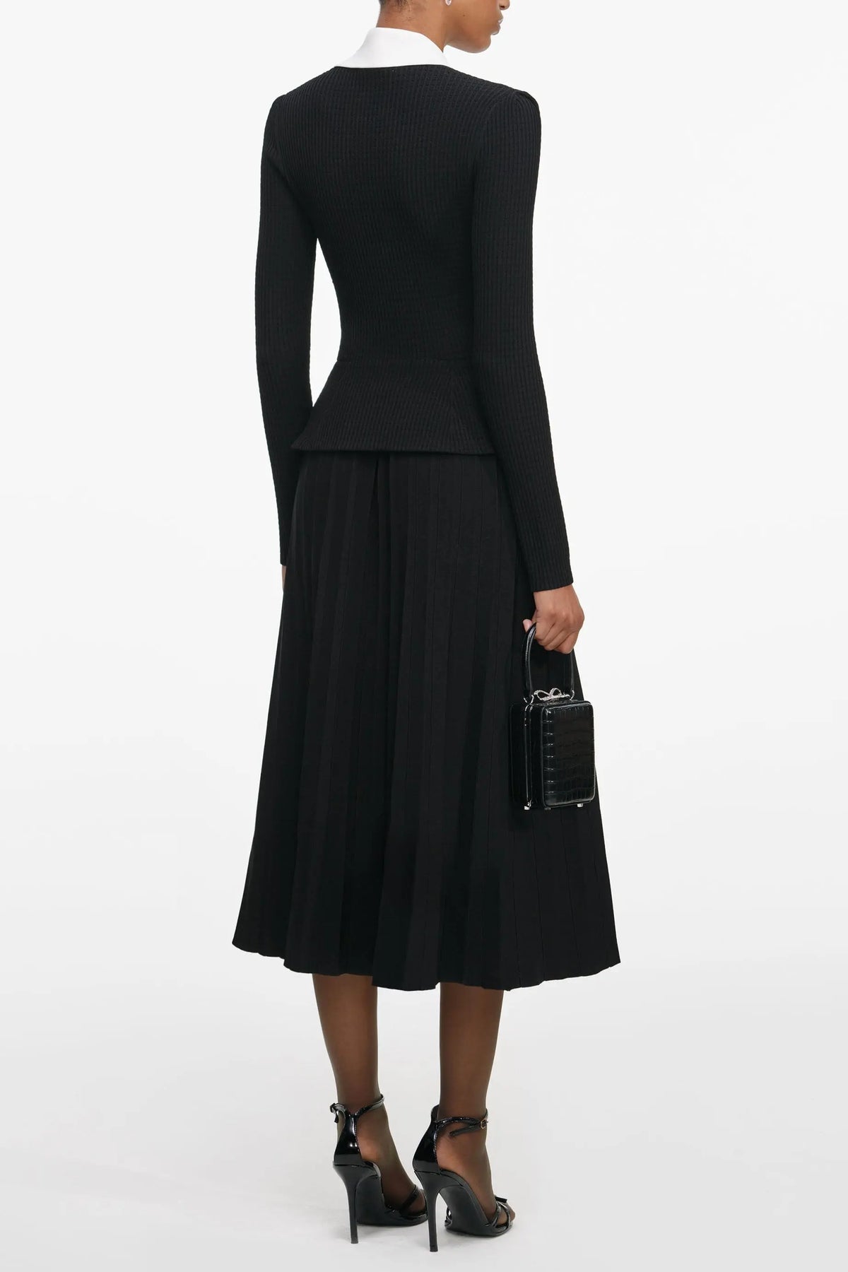evangeline Black Tailored Knit Midi Dress Avalabel