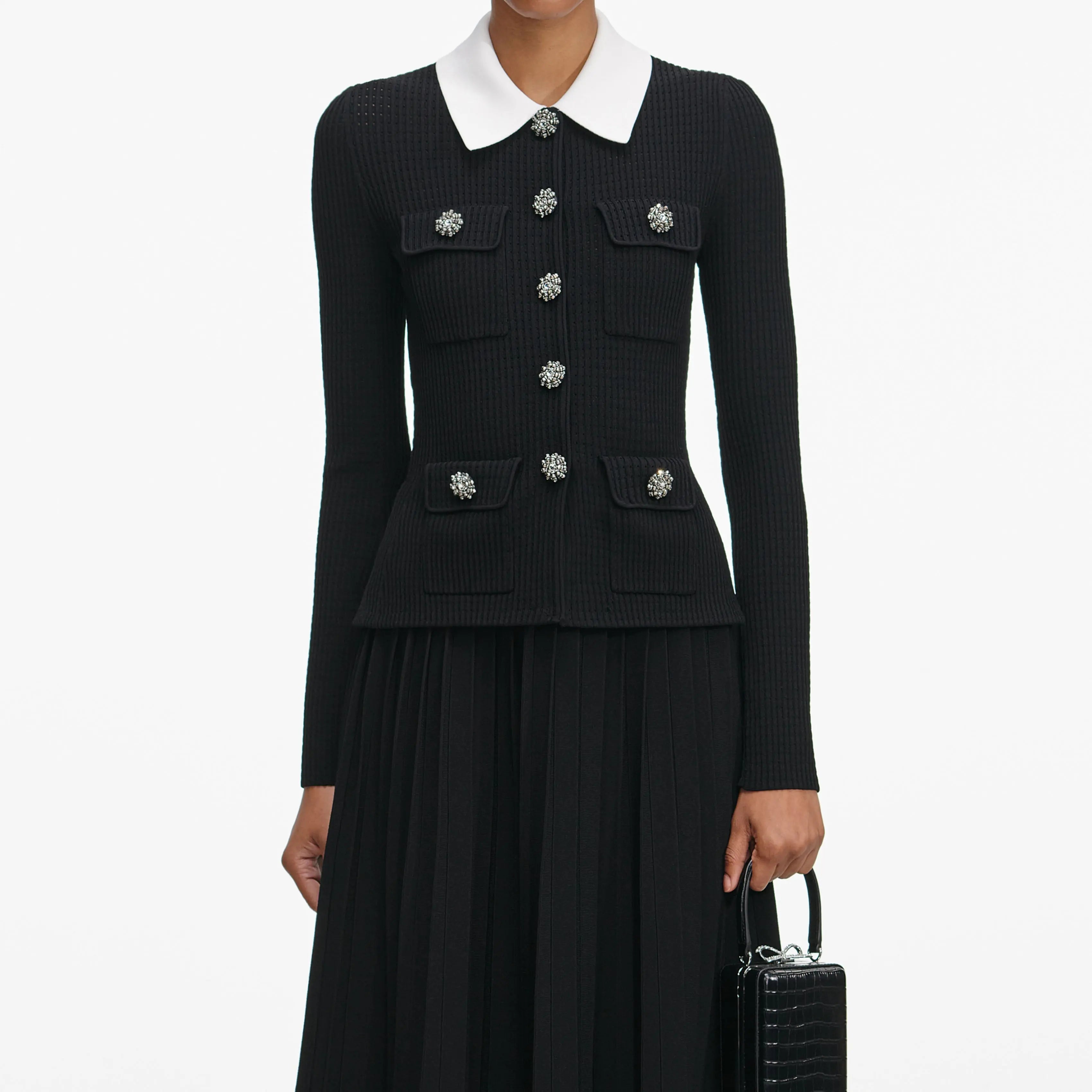evangeline Black Tailored Knit Midi Dress Avalabel