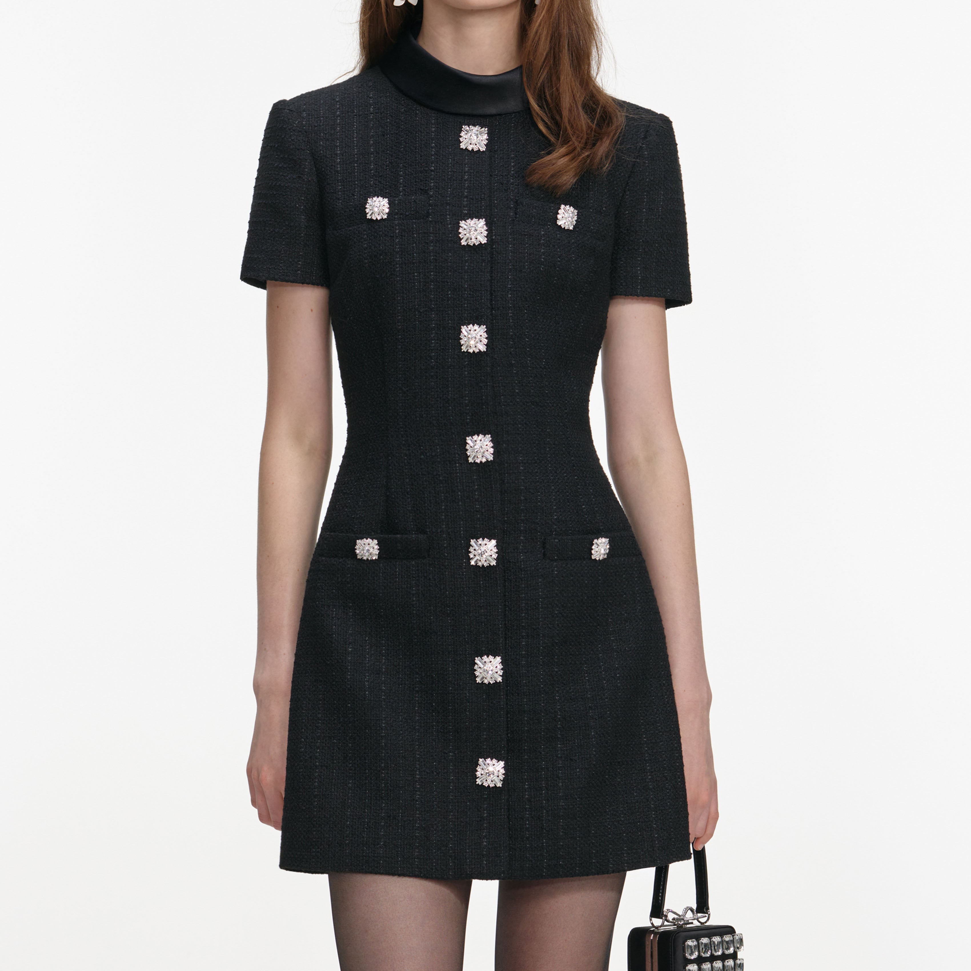 tabitha Boucle Collared tweed Mini Dress in black Avalabel