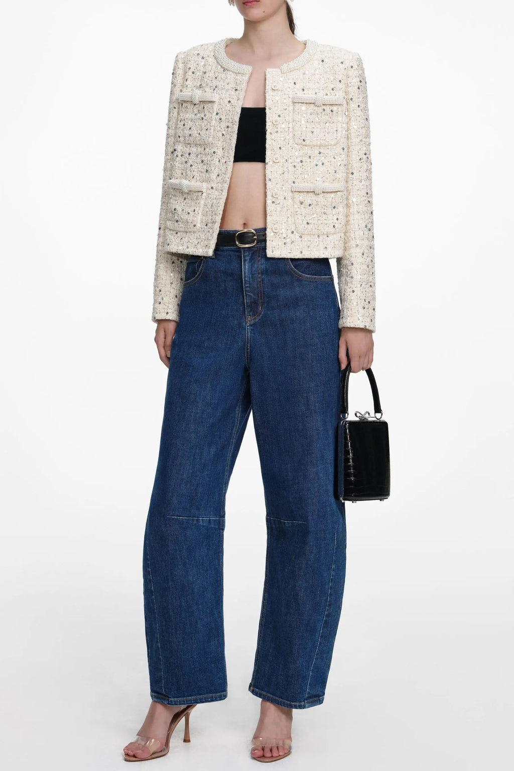 lillian Cream Embellished Boucle Jacket Avalabel