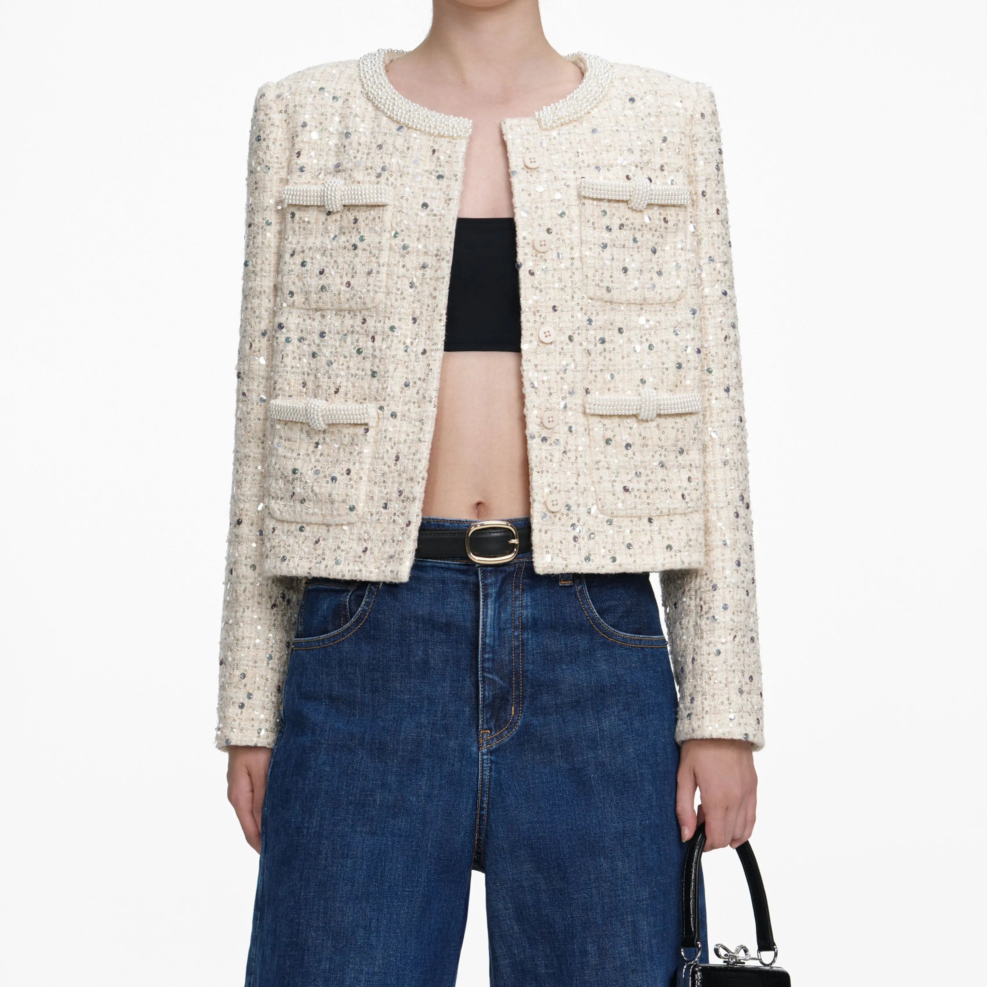 lillian Cream Embellished Boucle Jacket Avalabel