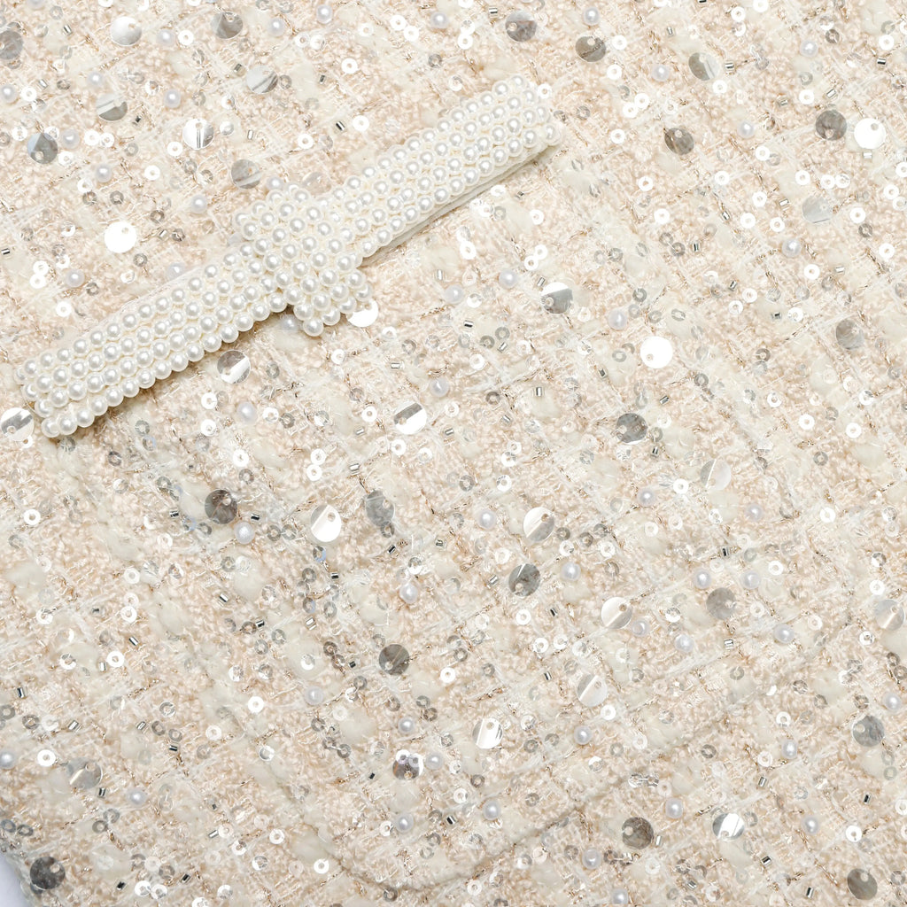 lillian Cream Embellished Boucle Mini Dress Avalabel