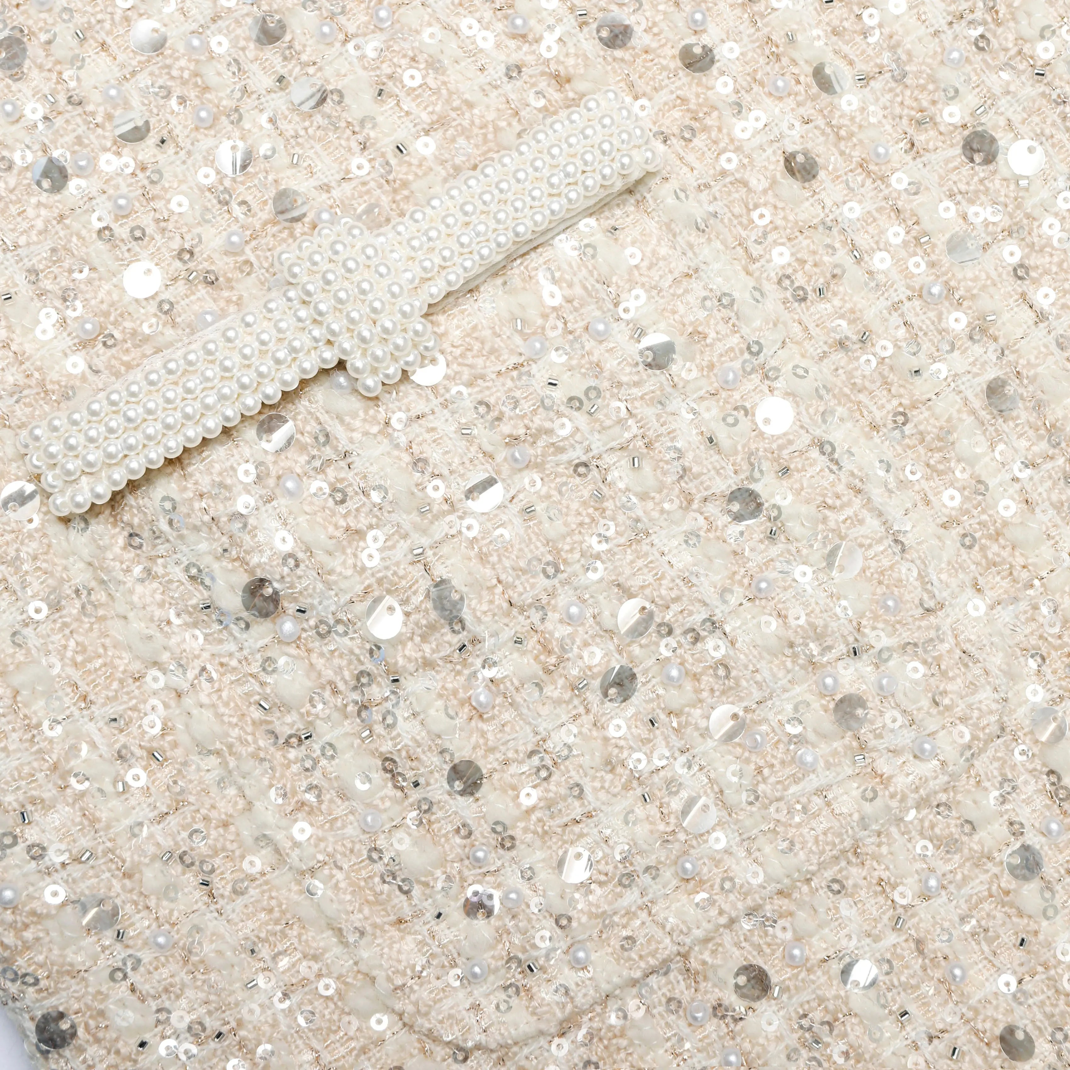 lillian Cream Embellished Boucle Mini Dress Avalabel