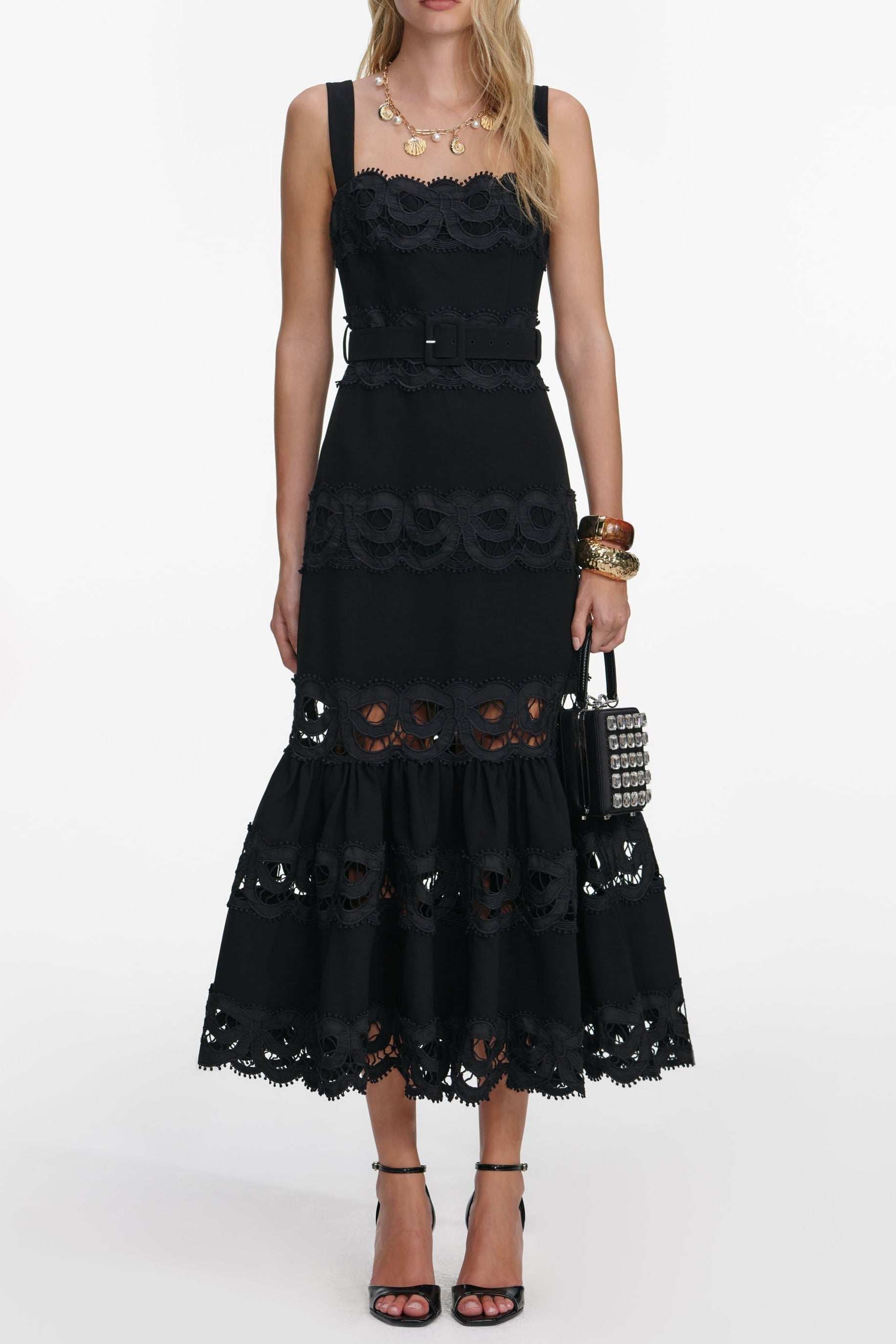 Rae Black Crepe Midi Dress Avalabel