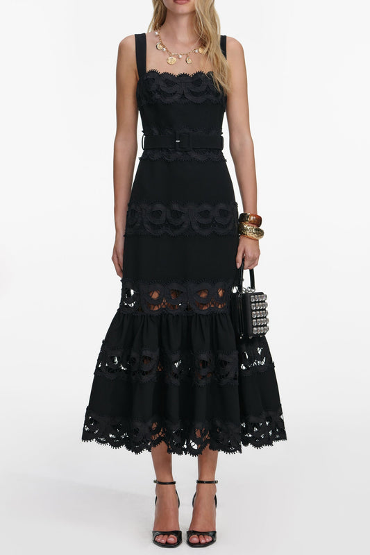Rae Black Crepe Midi Dress