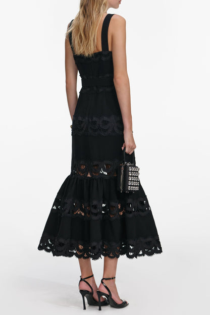 Rae Black Crepe Midi Dress