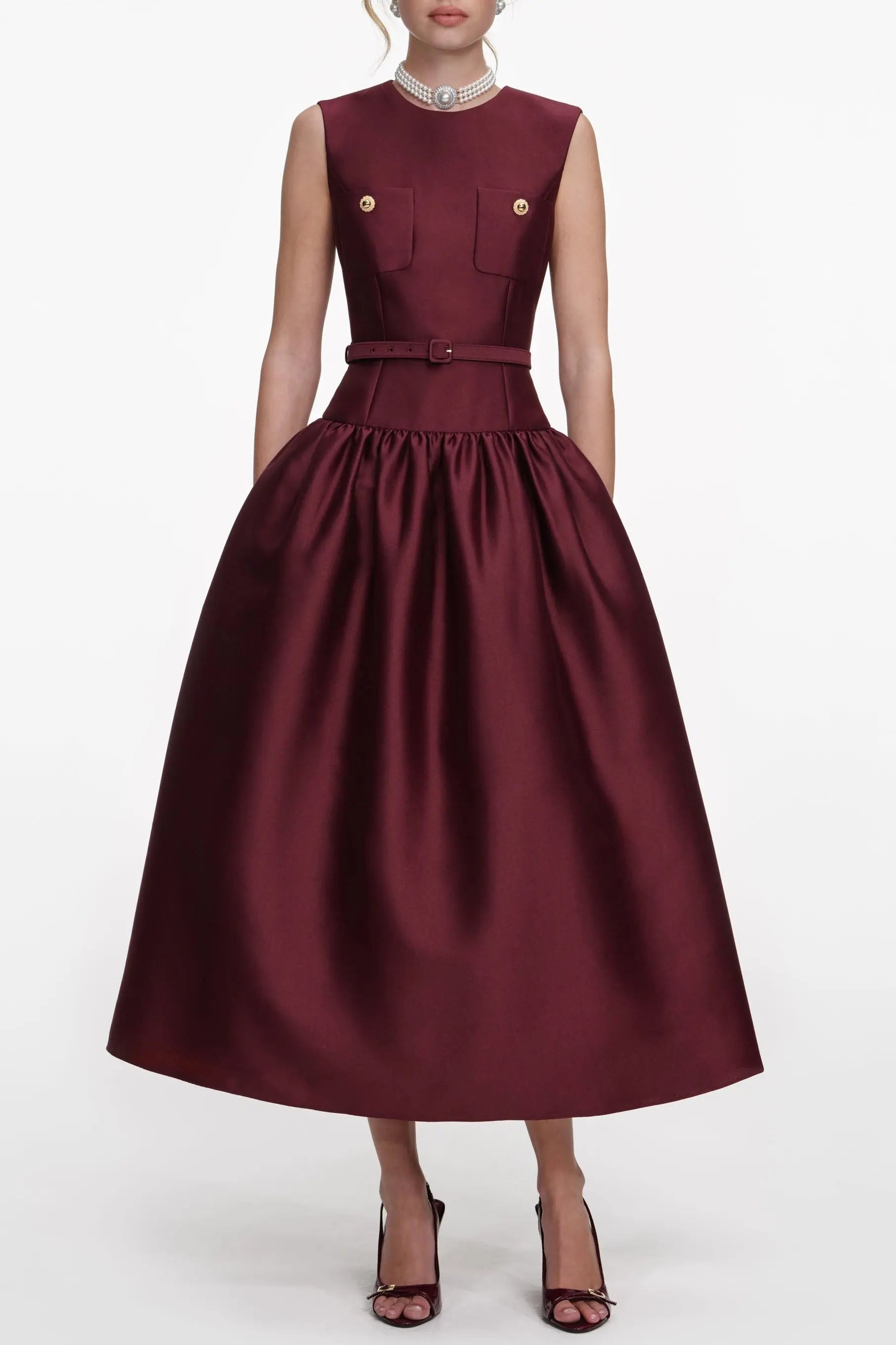 Jocelyn Bowknot-Side Bandage Strapless Maxi Dress in Burgundy Avalabel