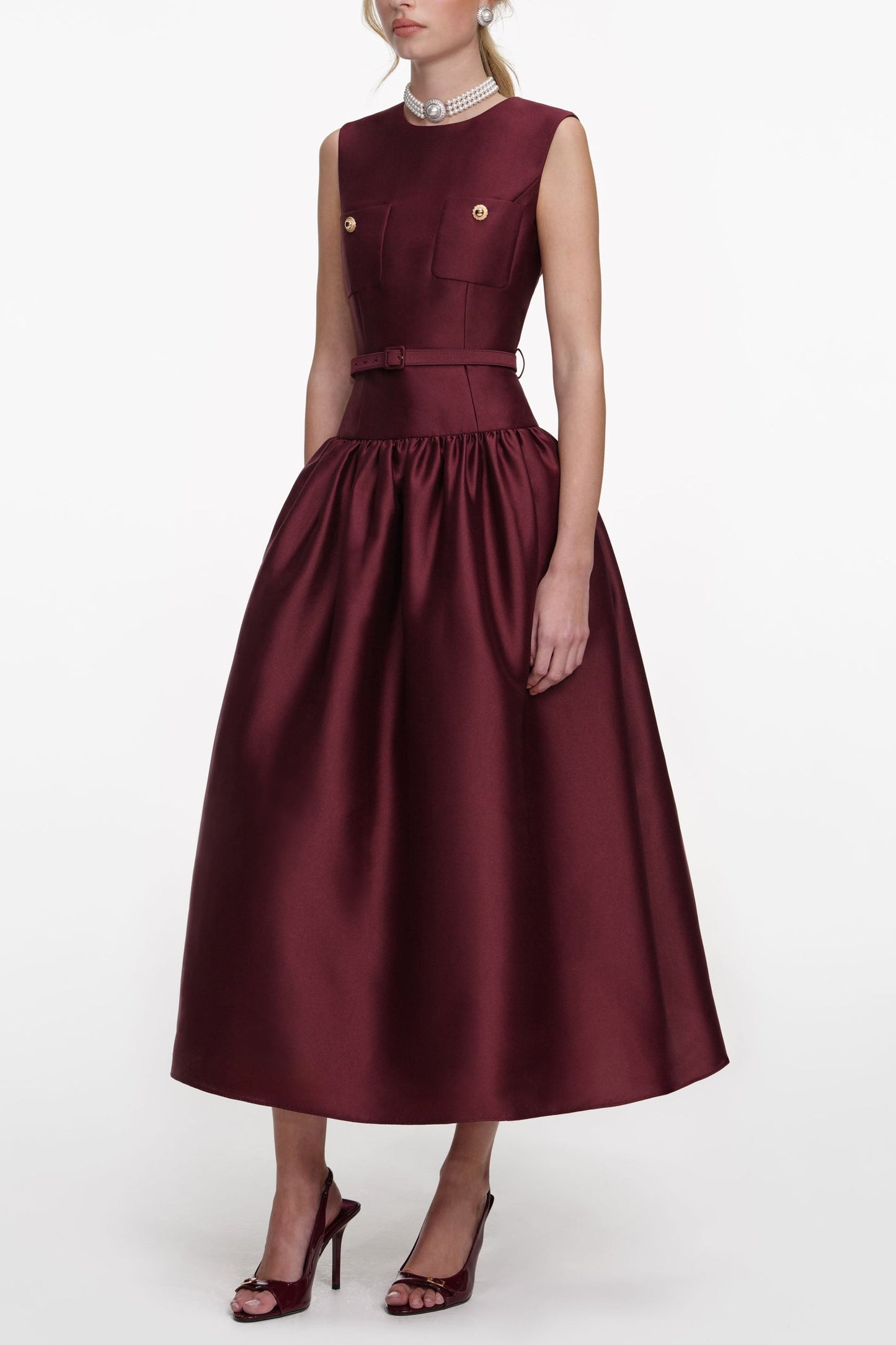 Jocelyn Bowknot-Side Bandage Strapless Maxi Dress in Burgundy