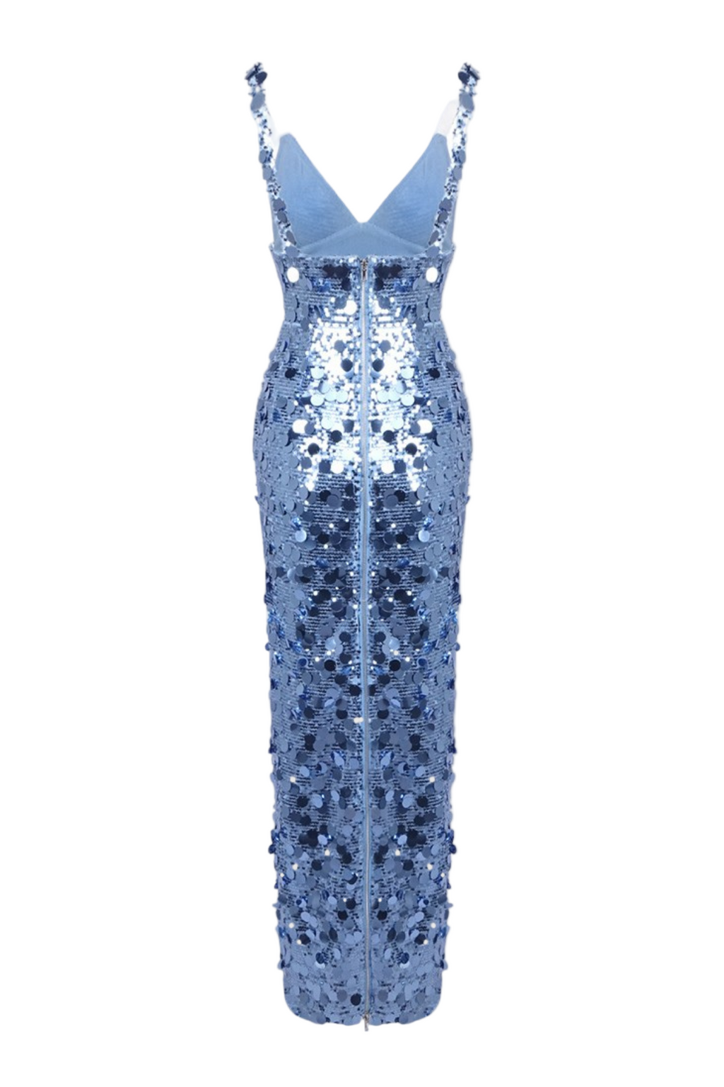 roberta Deep V-Neck Sequin Column Gown in blue Avalabel