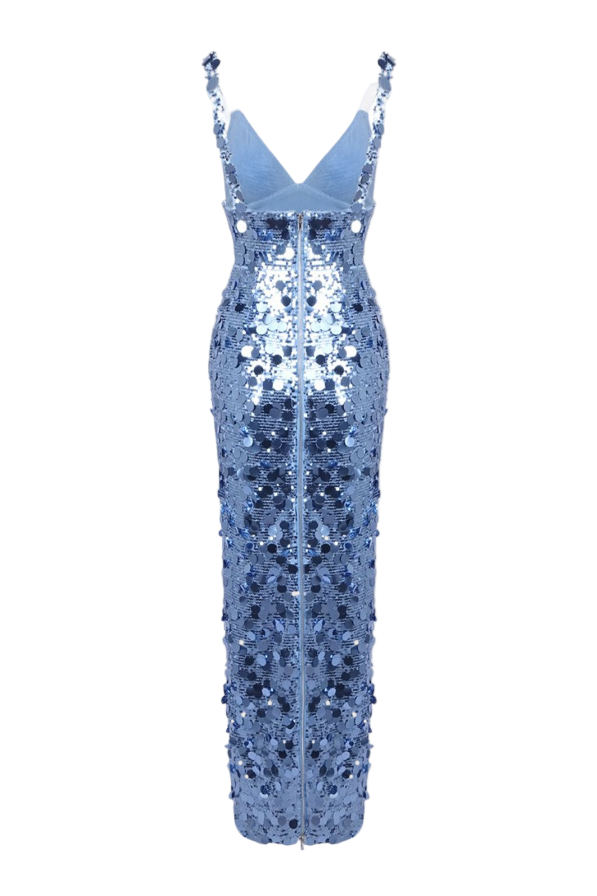 roberta Deep V-Neck Sequin Column Gown in blue Avalabel