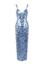 roberta Deep V-Neck Sequin Column Gown in blue Avalabel