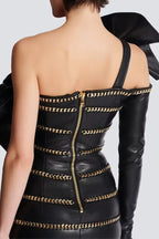 Rantan One Shoulder Asymmetric Leather Ruffle Mini Dress Avalabel