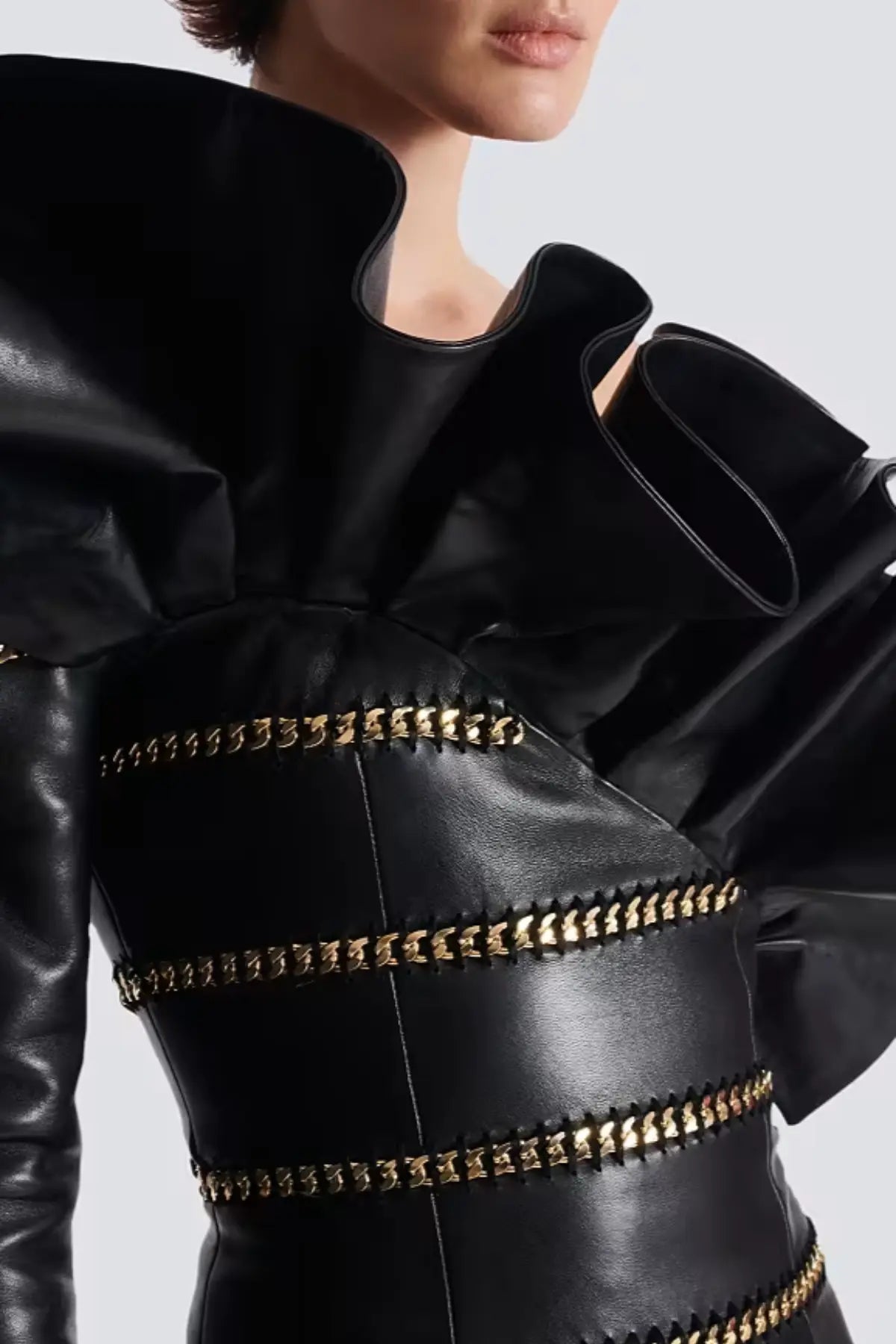 Rantan One Shoulder Asymmetric Leather Ruffle Mini Dress Avalabel
