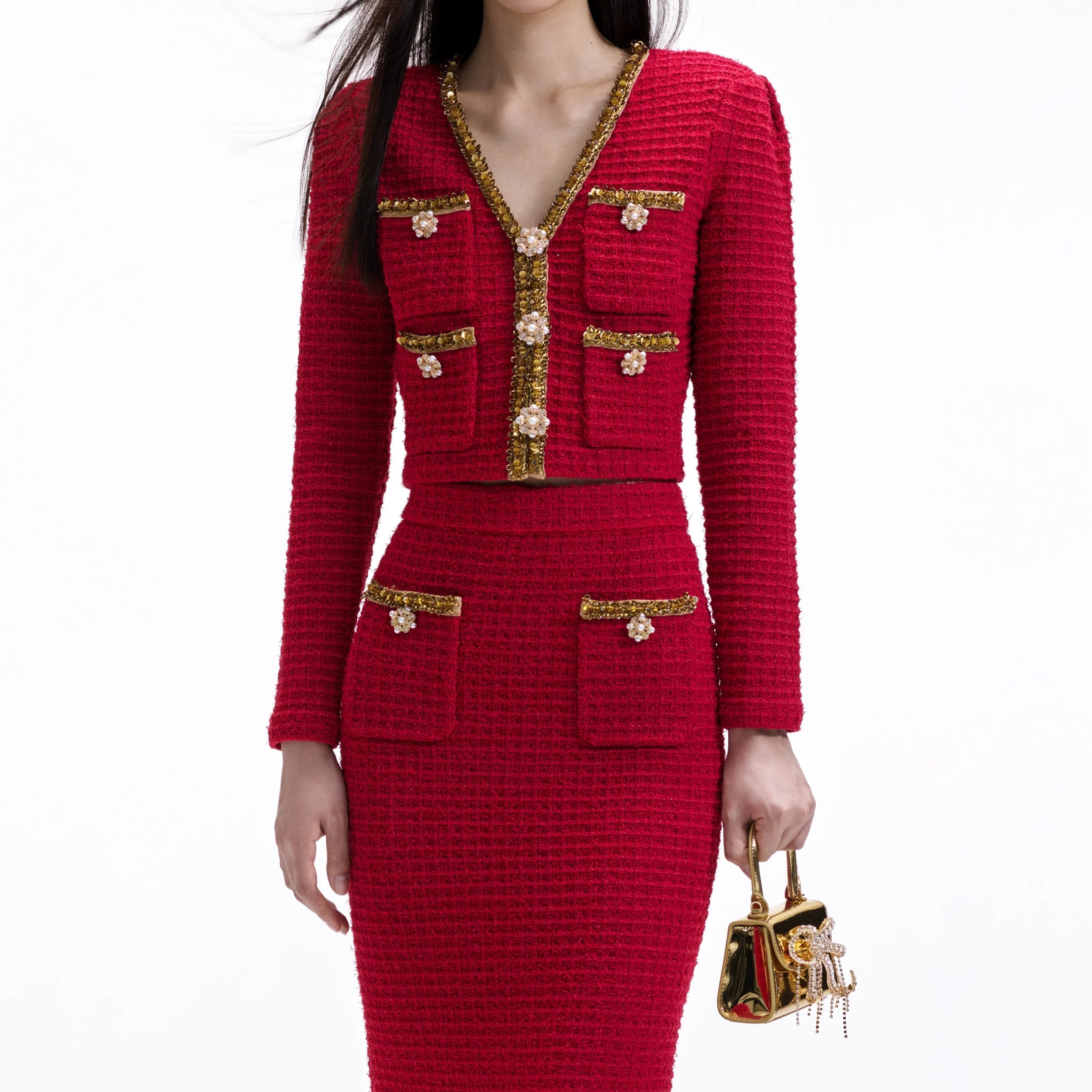RED KNIT MIDI SKIRT Avalabel