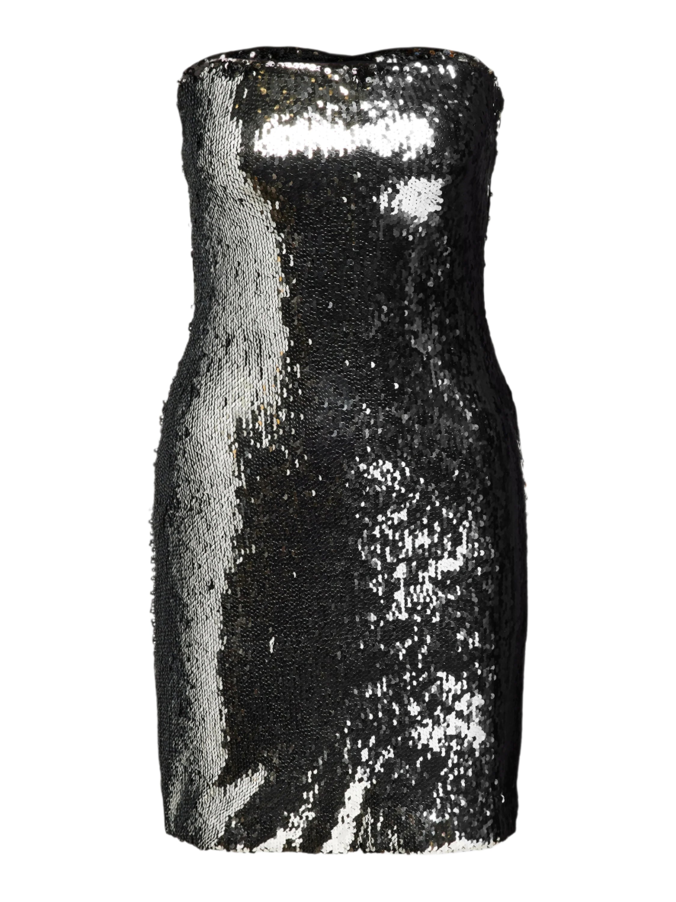 Off-Shoulder Sequin Embellished Mini Dress in Silver Avalabel