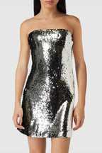 Off-Shoulder Sequin Embellished Mini Dress in Silver Avalabel