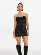 elaine Lace-trim mesh strapless mini dress in black Avalabel