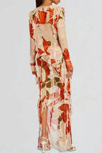 Rolana Floral Print Ruffle Blouse & Maxi Skirt Set Avalabel