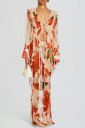 Rolana Floral Print Ruffle Blouse & Maxi Skirt Set Avalabel