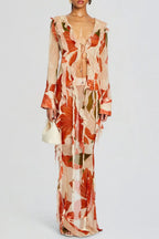 Rolana Floral Print Ruffle Blouse & Maxi Skirt Set Avalabel