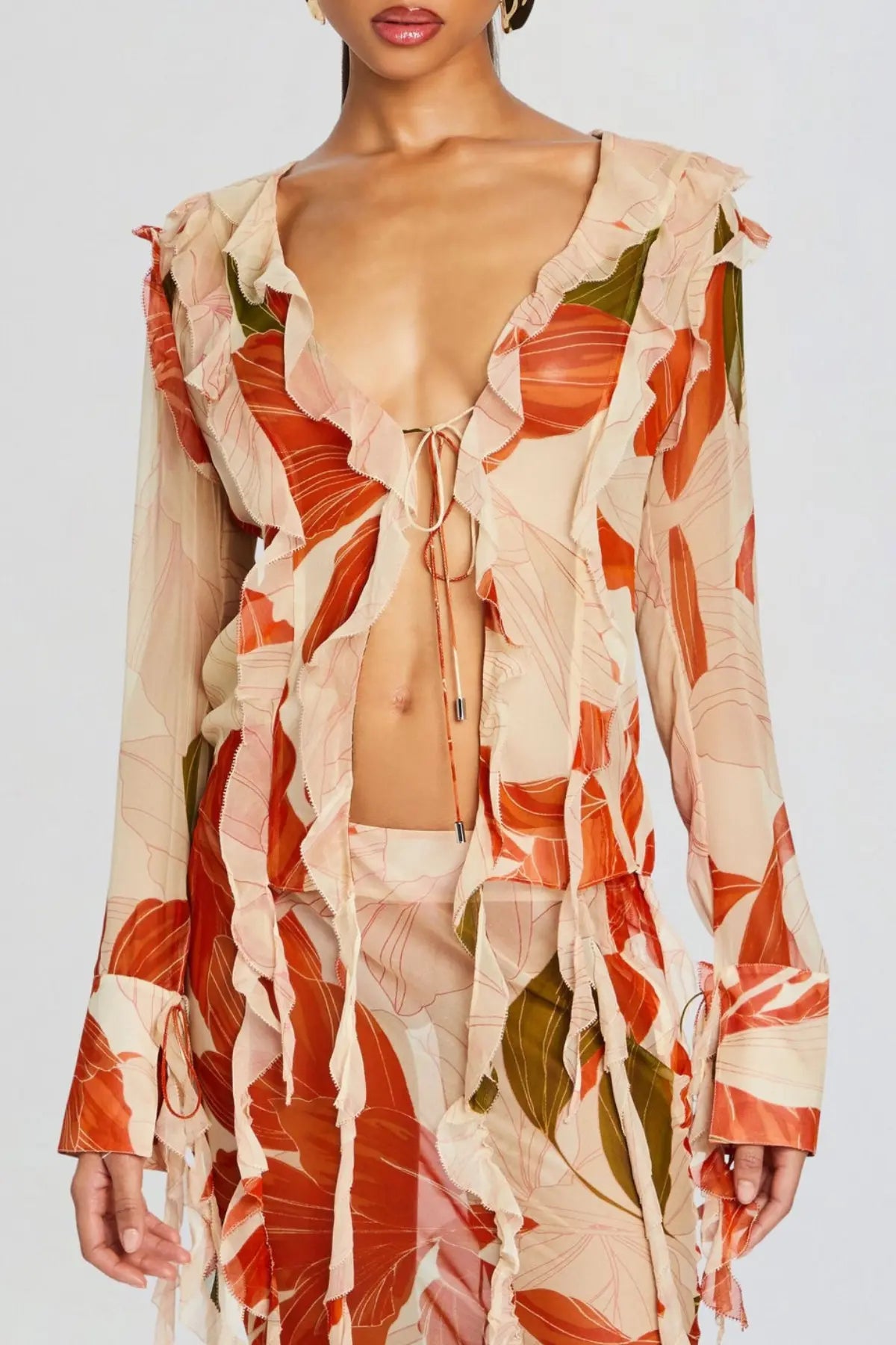 Rolana Floral Print Ruffle Blouse & Maxi Skirt Set Avalabel