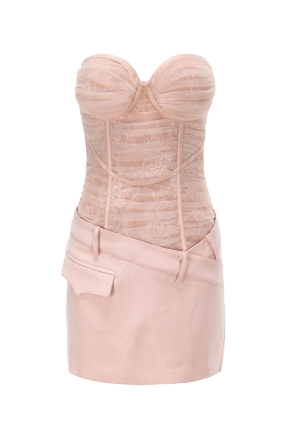Rolyn Ruched Mesh Strapless Mini Dress - Pink Avalabel