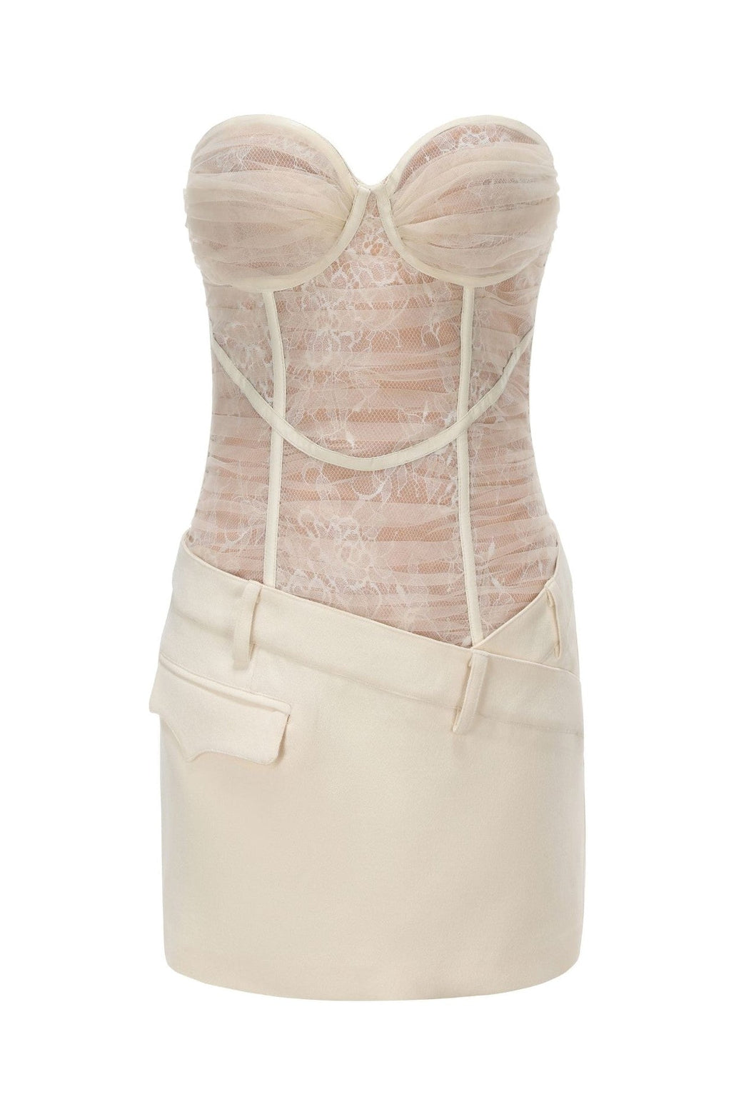Rolyn Ruched Mesh Strapless Mini Dress - White Avalabel