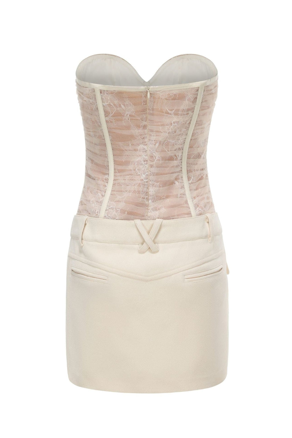 Rolyn Ruched Mesh Strapless Mini Dress - White Avalabel
