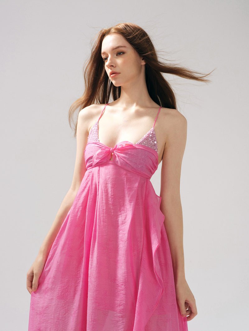 Rose Jacquard Patchwork Asymmetric Ruffle Tailored Dress Avalabel