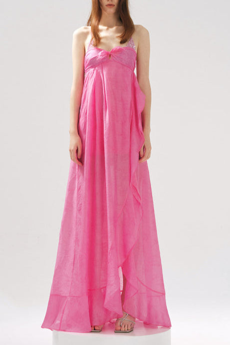 Rose Jacquard Patchwork Asymmetric Ruffle Tailored Dress Avalabel